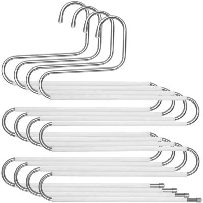 4 db helytakarékos nadrágakasztók, csúszásmentes akasztók, ezüst és fehér