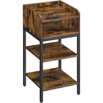 Magas éjjeliszekrény, nyitott fiókkal és 2 polccal, rusztikus barna