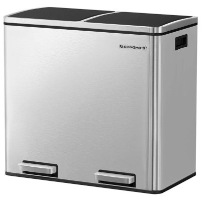 Szelektív szemetes, konyhai hulladékgyűjtő, rozsdamentes acél, 2 x 24 l