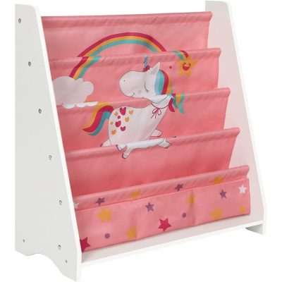 Gyerek könyvespolc, 5 szintes játékrendező, fehér-rózsaszín