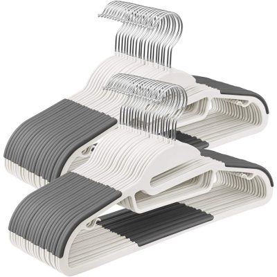 Műanyag ruhaakasztók, csúszásmentes vállfa 50 db-os, fehér és sötétszürke