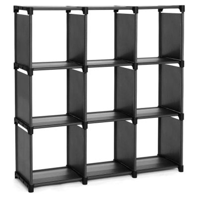 9 kockás polcok, nyitott könyvespolc, rendszerező állvány, fekete