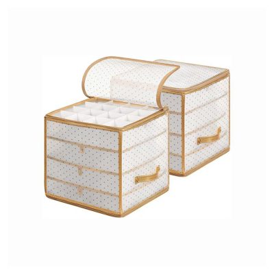 Karácsonyi dísz tároló dobozok, 2 db-os készlet átlátszó-arany