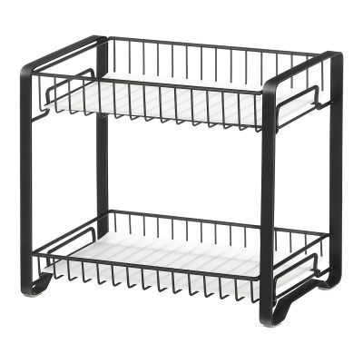 2 szintes fém konyhai tároló állvány, fűszertartó, fekete