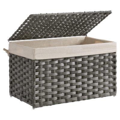 Rattan stílusú tárolódoboz, tároló kosár, 65 literes, szürke