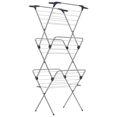 Összecsukható ruhaszárító állvány, kompakt ruhaszárító, acél, szürke