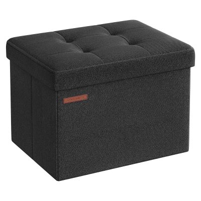 Tároló puff, összecsukható vászon tárolódoboz, fekete, 31 x 41 x 31 cm