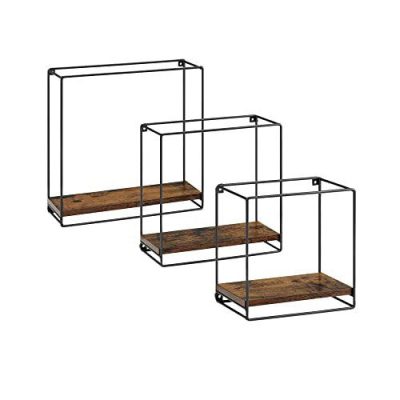 Falra szerelhető lebegő polc, fém vázas, rusztikus barna és fekete