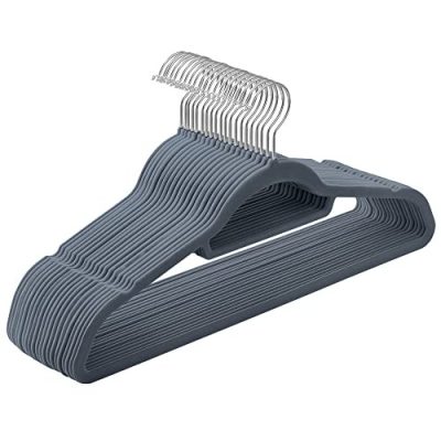 Bársony fogasok, 20 darabos ruhafogas készlet, világosszürke