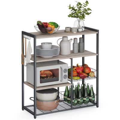 Konyhapolc, álló polc 2 fémkosárral, greige-fekete