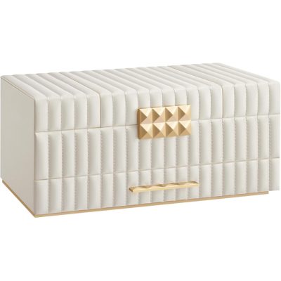 Nagy kapacitású ékszerdoboz tükörrel, ékszertartó fiókkal, felhőfehér