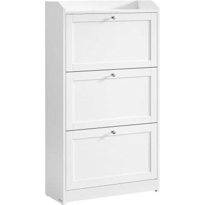 Cipős szekrény 3 kihajtható fiókkal, cipőtároló szekrény, 60 x 108 x 24 cm, felhőfehér