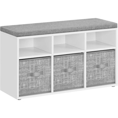 Cipőpad ülés cipőrendező 6 rekesszel és 3 állítható polccal 3 tárolódobozzal, fehér- szürke