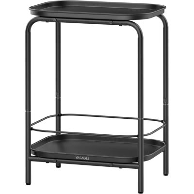 Lerakóasztal, kisasztal, 2 szintes modern fém asztal, fekete