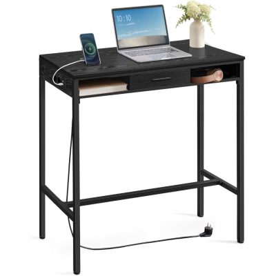 Bárasztal, magas konzolasztal töltőállomással és szövet fiókkal, fekete