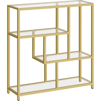 Könyvespolc 4 polccal, kombinálható állópolc, arany