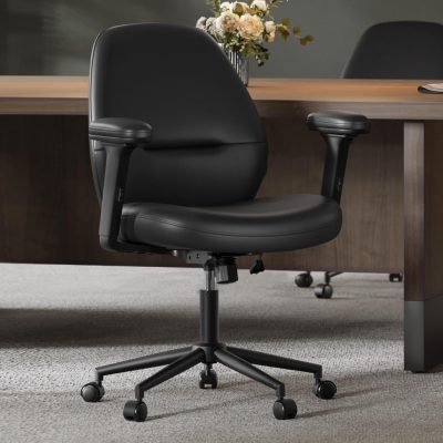 Modern irodai szék, állítható magasságú forgószék, billenő funkcióval, fekete