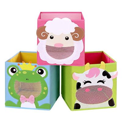 Tárolódobozok, 3 db-os készlet, állatmotívummal, kék, zöld és rózsaszín