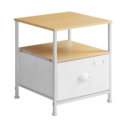 Éjjeliszekrény, tárolóval, szövetfiókos komód, 2 polcos, bézs, felhőfehér