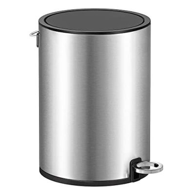 Kozmetikai szemetes, 3 l, fürdőszobai kuka fedéllel, pedálos, acél, ezüst-fekete