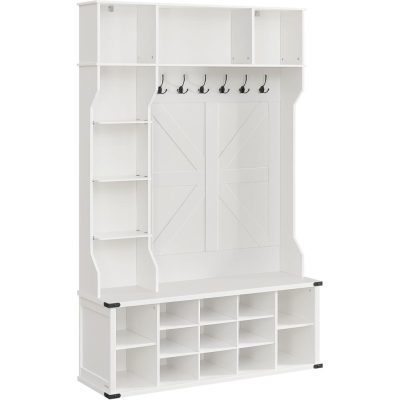 Kabáttartó, ruhatartó cipőtartóval, 20 nyitott rekesz, 6 háromszoros horog, felhőfehér