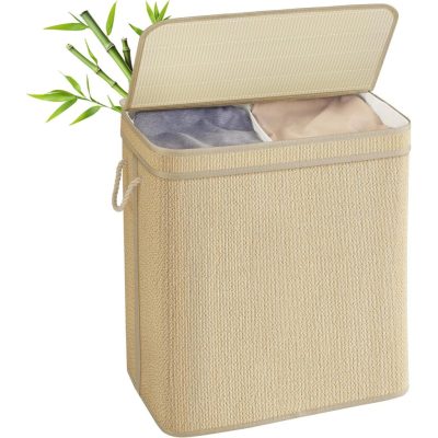 szennyestartó, 2 rekeszes 130 l-es bambusz szennyeskosár