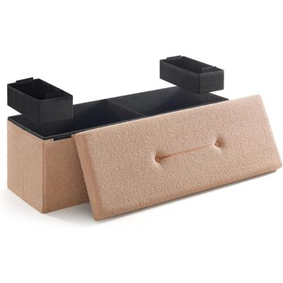 tárolós puff, összecsukható ülőke, 38 x 110 x 38 cm, karamellbarna