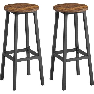 2 db bárszék fémszerkezettel, lábtartóval, rusztikus barna és fekete színben