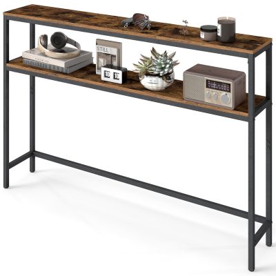 Előszobai konzolasztal, 2 szintes, rusztikus barna és fekete színben