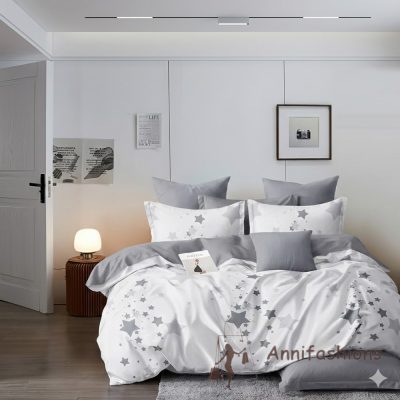Luxus ágyneműhuzat szett csillagmintával szürke - fehér színben
