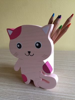 Cica ceruzatartó, pink