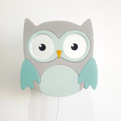 Bagoly falilámpa, menta - gyereklámpa fából