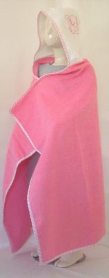 Kapucnis fürdőlepedő - Rózsaszín alap, fehér kapucnival, Elefánt hímzéssel