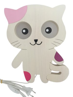 Cicás fali lámpa, FOLTOS , fehér - rózsa foltokkal - gyereklámpa fából