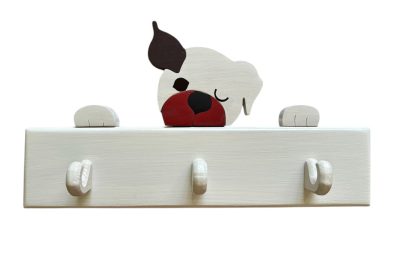 4 akasztós fa gyermekfogas boxer kutya dísszel, 2 különböző méretben