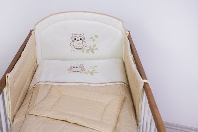 3 részes babaágynemű szett - Lulu bagoly bézs pöttyös 