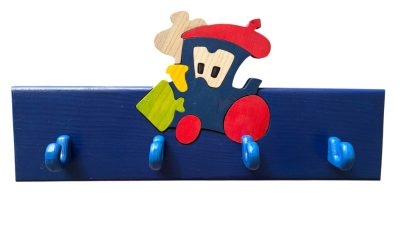  4 akasztós fogas fa gyermek fogas, bevágott mozdony dísszel