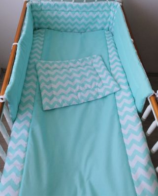 3 részes babaágynemű szett - Menta Chevron