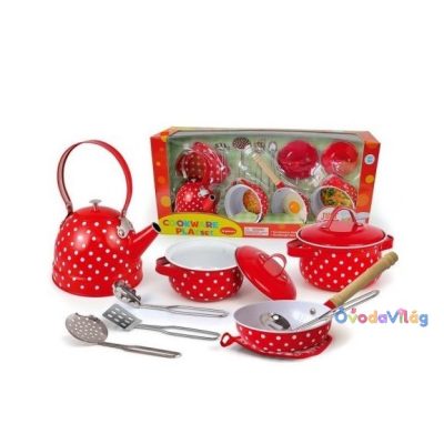 Játék edénykészlet 12 db-os (piros, fehér pöttyös)