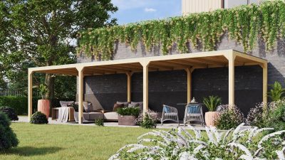 Karibu Kocka 4. Fa kerti pavilon / modern kerti pavilon - 2 hosszabbítással, 934 cm x 320 cm
