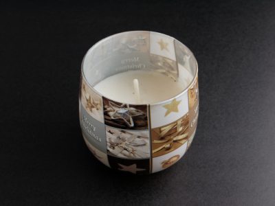 Boldog Karácsonyt díszdobozos illatozó gyertya üvegpohárban