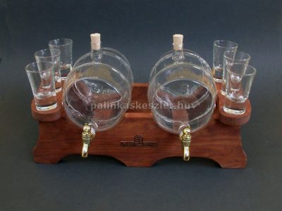 Fa Pálinkás készlet 2 Hordó - 6 Pohár barna