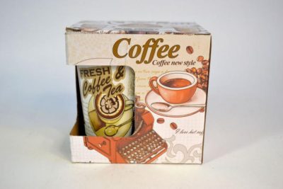 Kávés bögre színes, mintás kanállal díszdobozban Rio