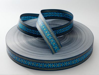 Kék virág mintás szalag 50 mm széles