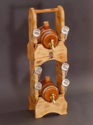 Pálinkás torony 2 kerámia hordóval 6 pohárral natúr