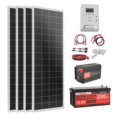 Off-grid napelem rendszer 400W 12V komplett szett 4x100W panel akkumulátorral 40A MPPT vezérlővel és 2000W inverterrel
