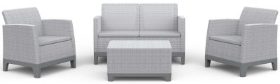 Keter SCANDI FORMA kerti bútor szett – 4 személyes, sofa + 2 fotel + tárolós asztal, Ash grey / Storm grey