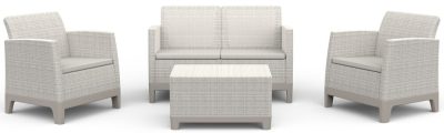Keter SCANDI FORMA kerti bútor szett – 4 személyes, sofa + 2 fotel + tárolós asztal, Pebble grey / Soft beige