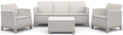 Keter SCANDI FORMA 3 személyes kerti bútor szett – 5 fős, sofa + 2 fotel + tárolós asztal, Pebble grey / Soft beige
