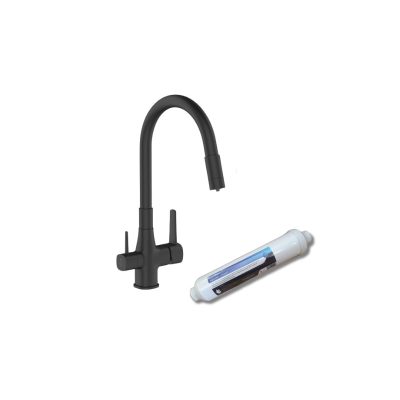 Invena Glamour konyhai csaptelep flexi kifolyócsővel, pult alá szerelhető IVÓVÍZ SZŰRŐVEL, fekete